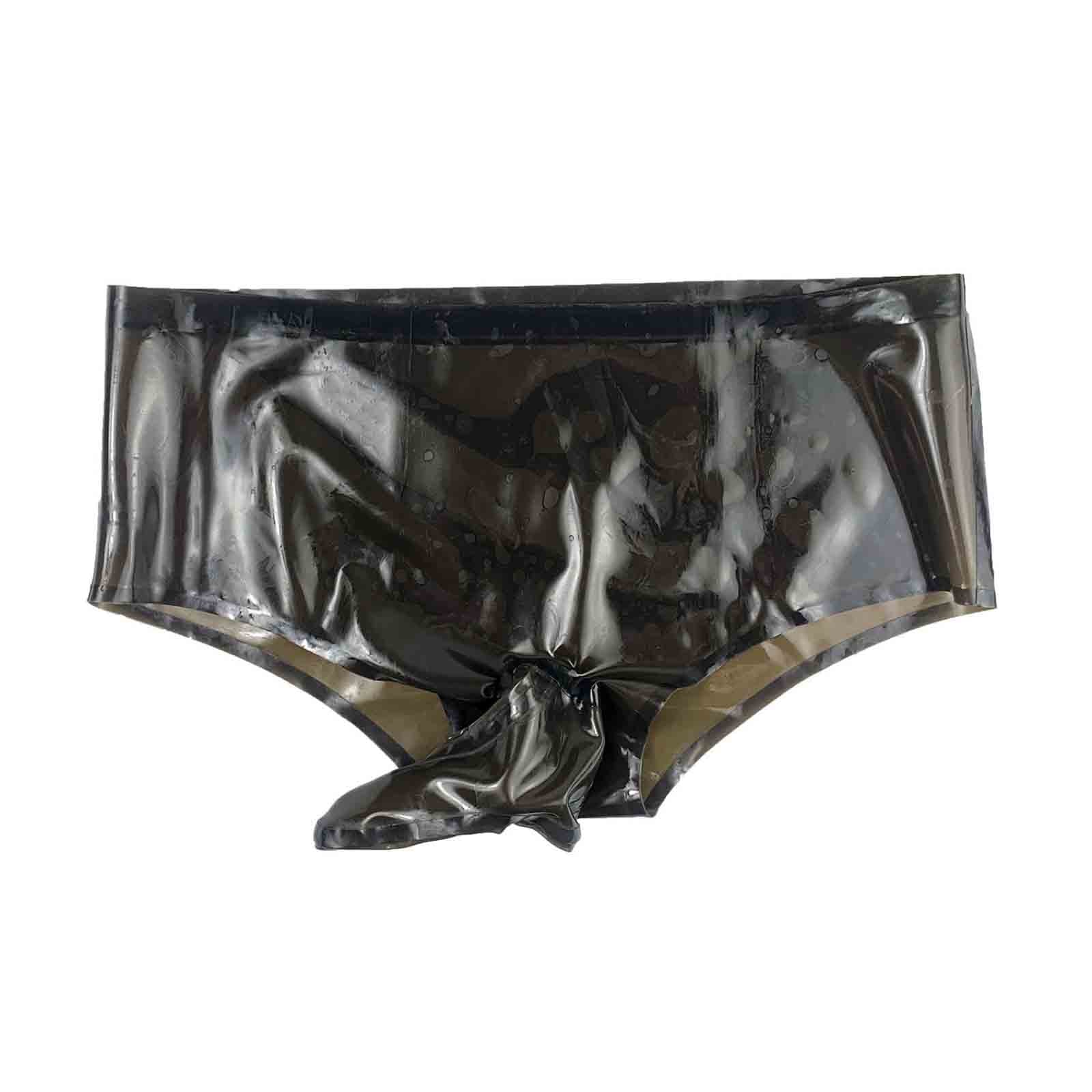 Sexy Man Rubber Latex Briefs Shorts Underwear with Hole Handmade Sex Panties  (S) Black at  Men's Clothing store