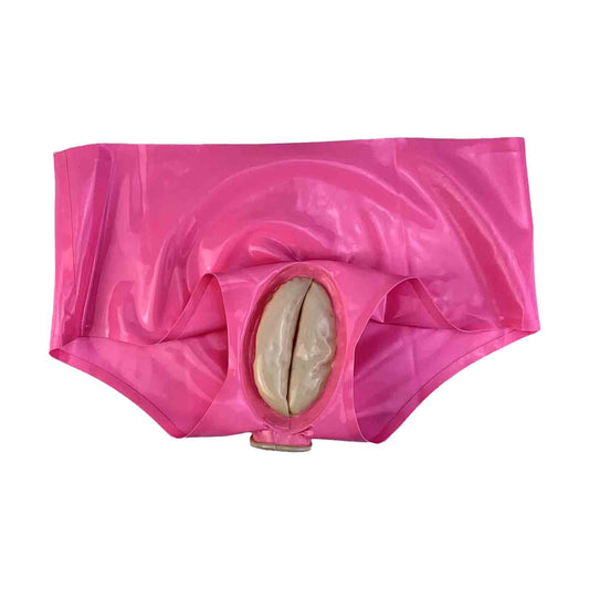 MONNIK Pink Latex Briefs with Anal Condom Underwear Fetish Panties Sexy Catsuit Custom