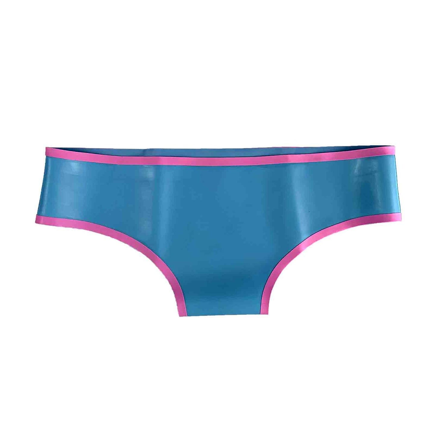 MONNIK Latex Underwear Women Briefs and Low Waist Blue and Pink Trim Thongs for Ladies Catsuit Party wear