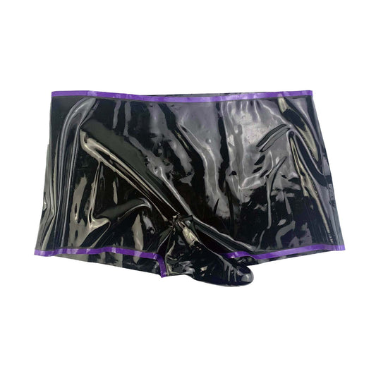 MONNIK Latex Briefs Shorts Translucent Black&Purple Stripe with Straight 18cm Condom