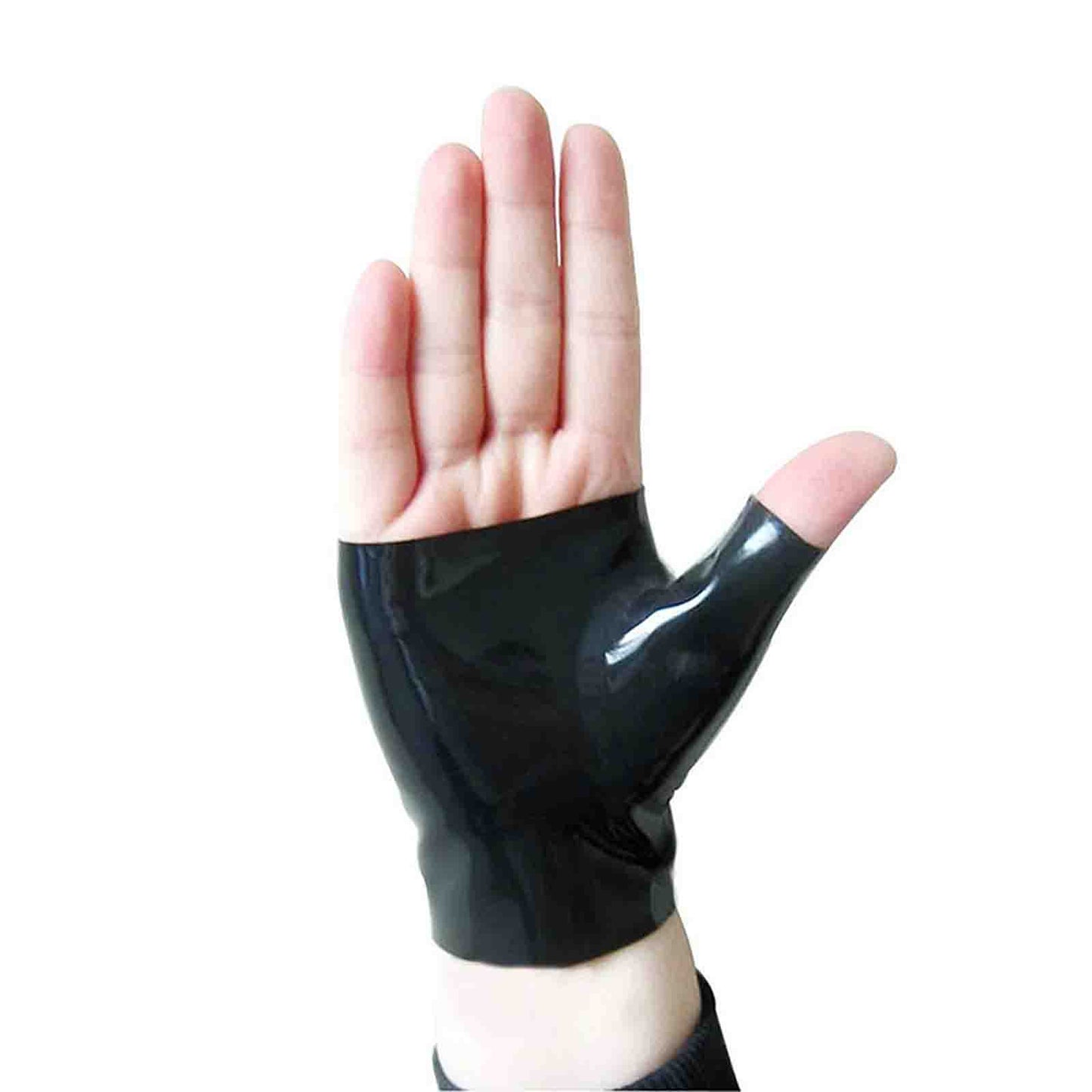 MONNIK Black Latex short Gloves sexy Unisex Rubber Half-open design with exposed fingers for fetish Catsuit party club wear