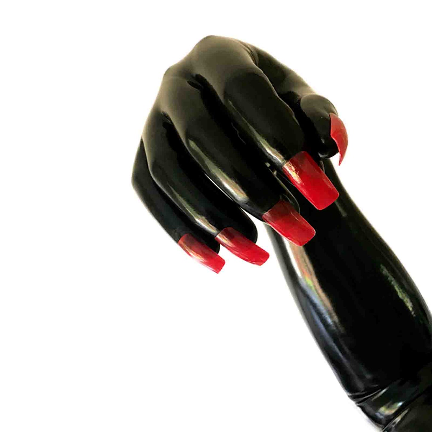 MONNIK Black Latex Short Gloves Sexy Unisex with Red Nail Design for Catsuit Party Club