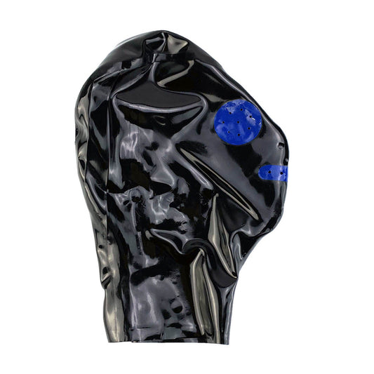 MONNIK Latex Hood Rubber Mask with Blue Honeycomb Hole Mouth&Eyes and Rear Zip Design