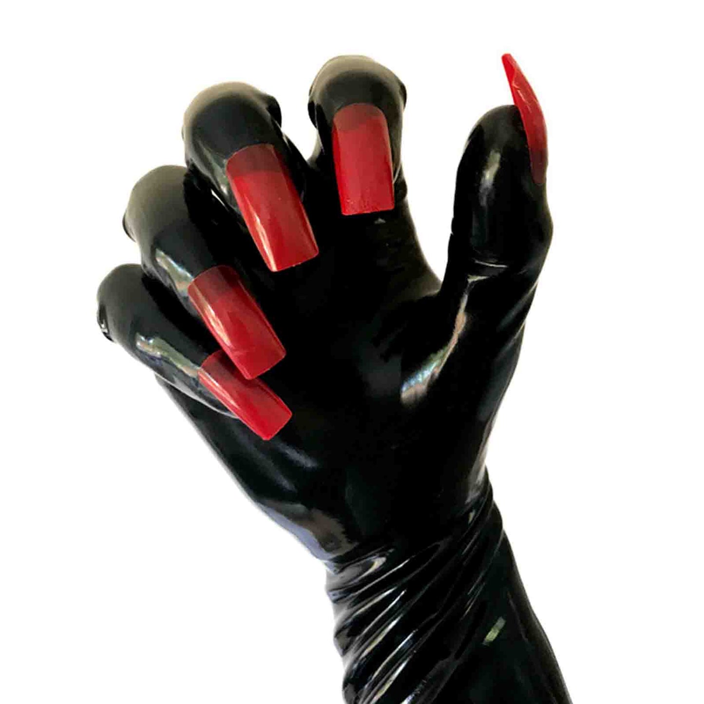 MONNIK Black Latex Short Gloves Sexy Unisex with Red Nail Design for Catsuit Party Club