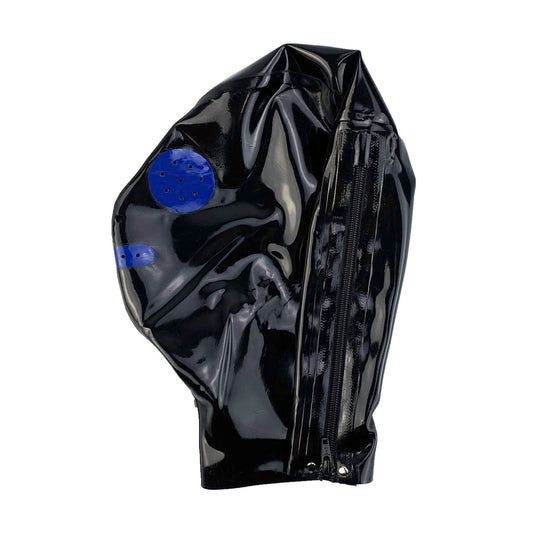 MONNIK Latex Hood Rubber Mask with Blue Honeycomb Hole Mouth&Eyes and Rear Zip Design