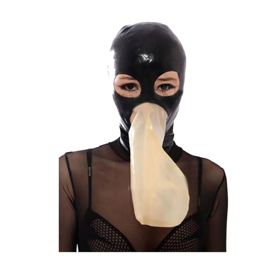 MONNIK Blue Latex Hood Rubber Mask with Breathing Bag Catsuit for SM Fetish Club wear