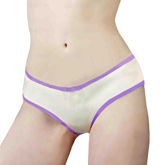 MONNIK Ladies Latex Underwear Tight Briefs Low Waist White&Purple Thongs for Catsuit Party Clubwear Cosplay
