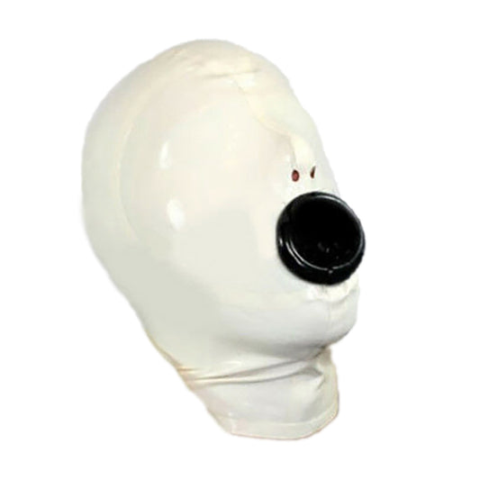 MONNIK White Latex Mask Rubber Hood with Mouth Black Sleeve for Party Wear Catsuit SM