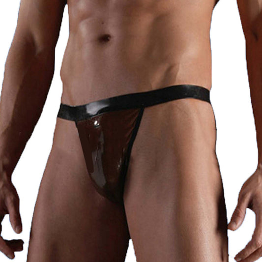 MONNIK Latex Men Briefs Brown and Black Trim Shorts Panties Underwear Panties Tight Underpants for Fetish Cosplay Party wear