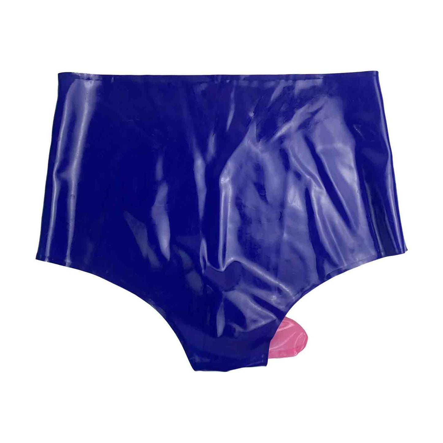 Blue Latex High Waiste Underwear with Pink Inflatable Labia&Anal Condom Briefs