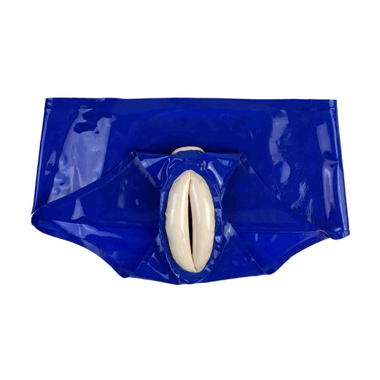 MONNIK Blue Latex Underwear with Anal Condom Briefs Fetish Panties Sexy Catsuit Custom