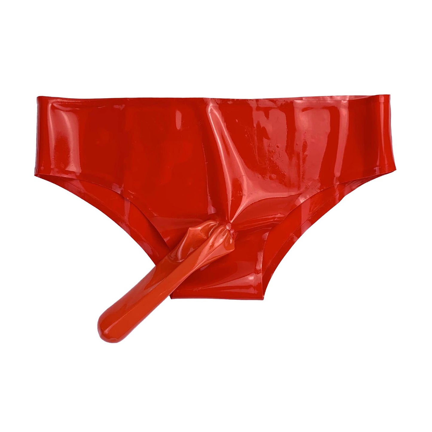 MONNIK Latex Thong Red Briefs with 18cm Condom for Bodysuit Gay Play Customizable