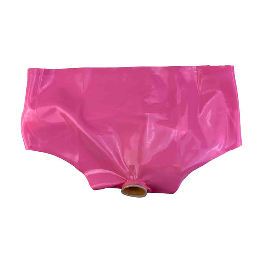 MONNIK Pink Latex Briefs with Anal Condom Underwear Fetish Panties Sexy Catsuit Custom