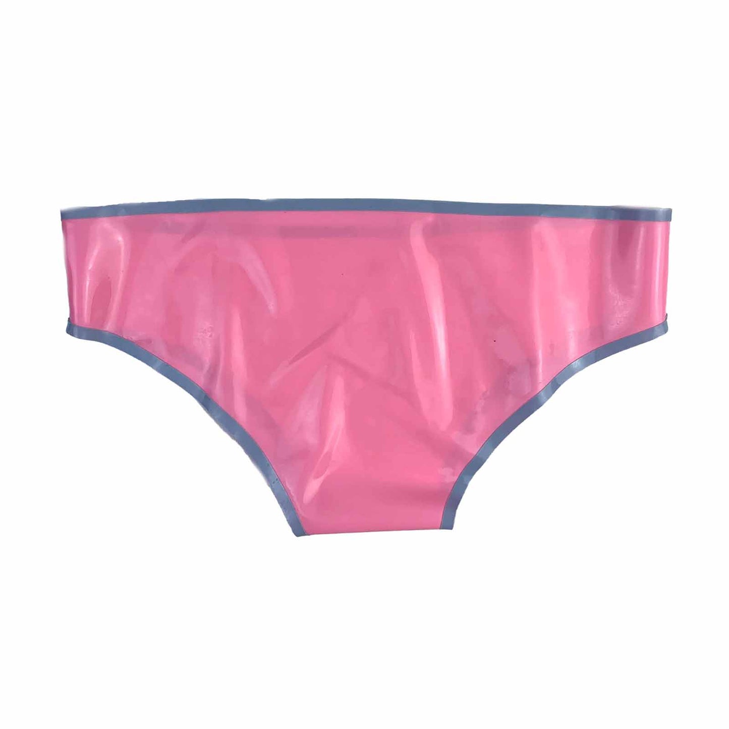 MONNIK Latex Underwear Women Briefs and Low Waist Blue and Pink Trim Thongs for Ladies Catsuit Party wear