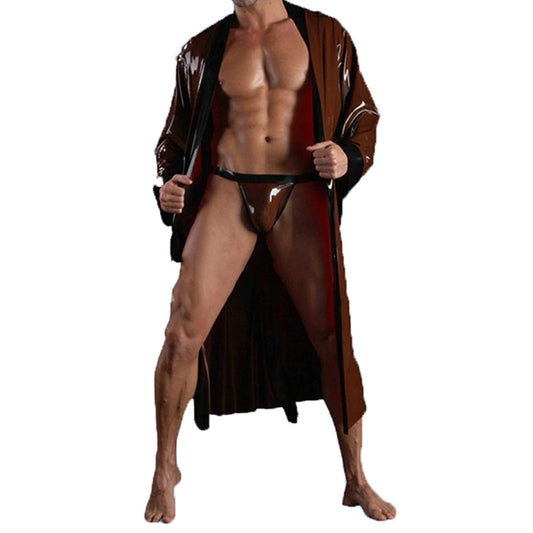 MONNIK Latex Men Briefs Brown and Black Trim Shorts Panties Underwear Panties Tight Underpants for Fetish Cosplay Party wear