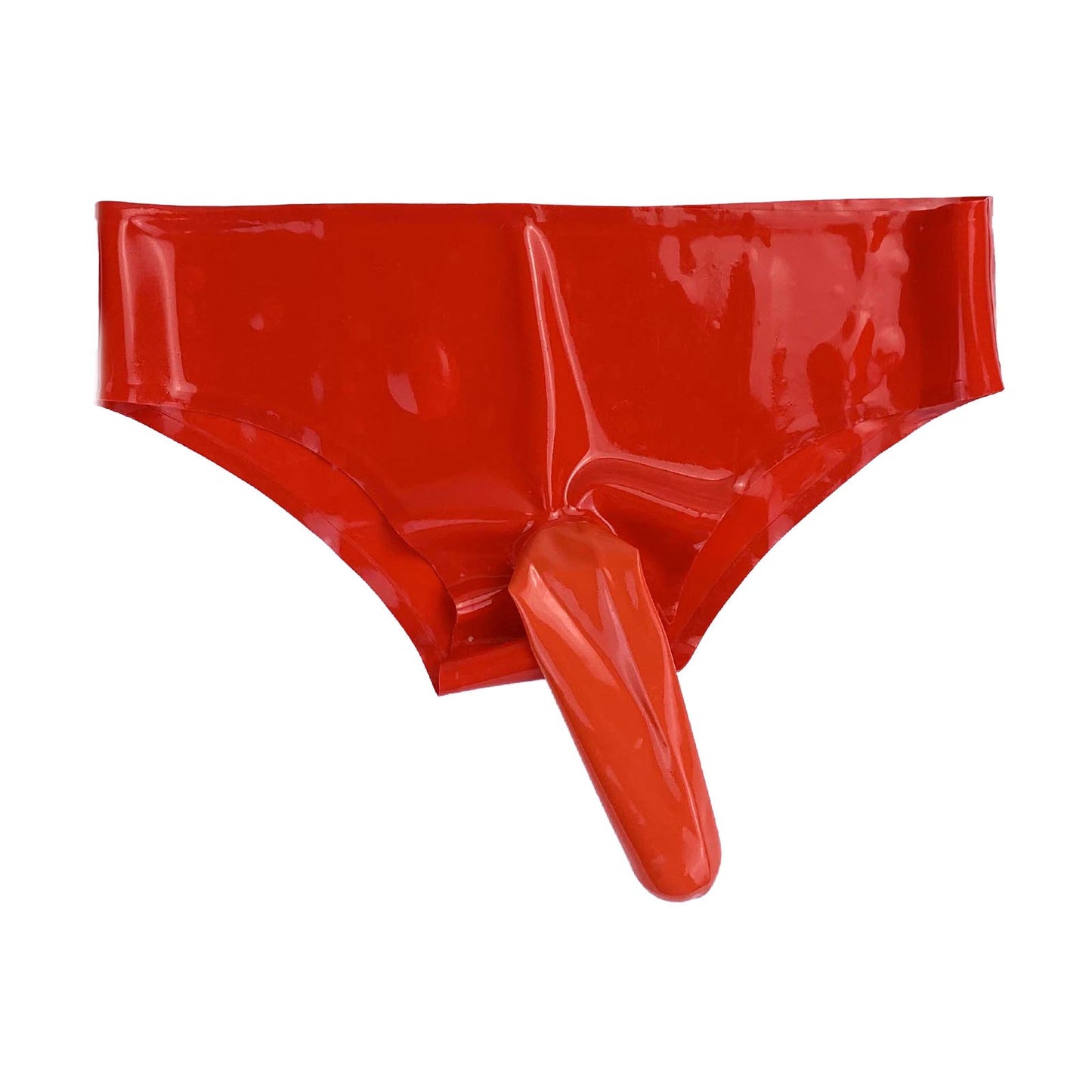 MONNIK Latex Thong Red Briefs with 18cm Condom for Bodysuit Gay Play Customizable