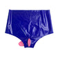 Blue Latex High Waiste Underwear with Pink Inflatable Labia&Anal Condom Briefs