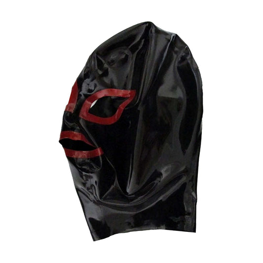 MONNIK Latex Hood Open Eyes Mouth with Red Trim Rubber Mask with Rear Zipper Handmade for Party Catsuit Cosplay