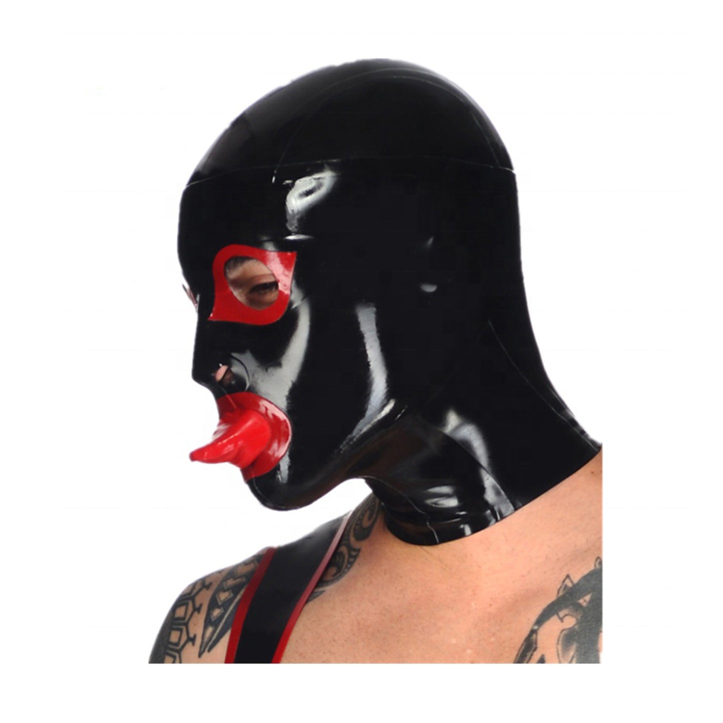 MONNIK Latex Hood Mask with Red Edge Open Eyes&Mouth Sleeve for Latex Bodysuit  Fetish Party Club wear Gay