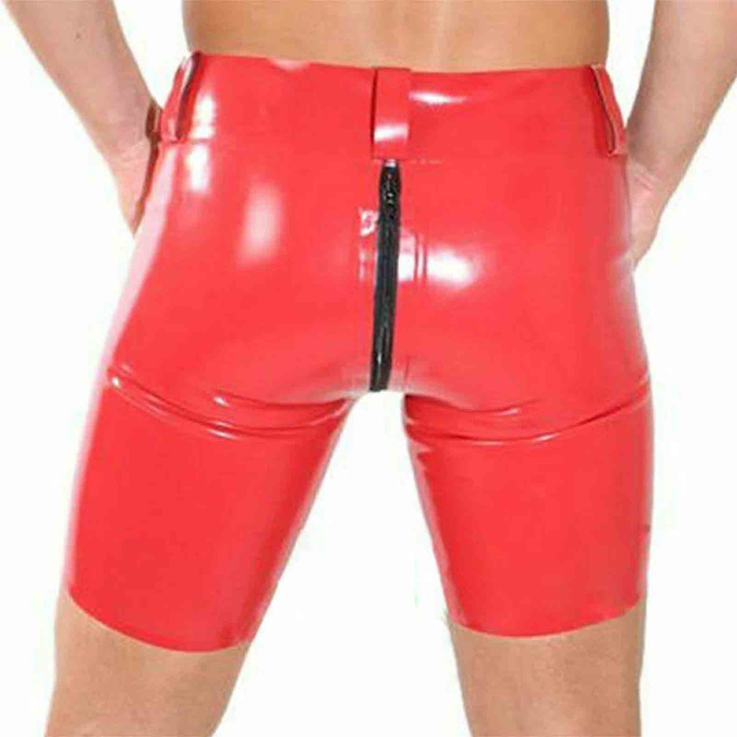 MONNIK Latex Men Boxer Briefs Shorts, Double Zip Front Opening and Rear Zip Desgin for Bodysuit