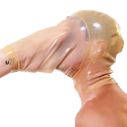 MONNIK Translucent Latex Mask Hood with Spoof Feet Sleeve for Fetish Bodysuit Party Clubwear