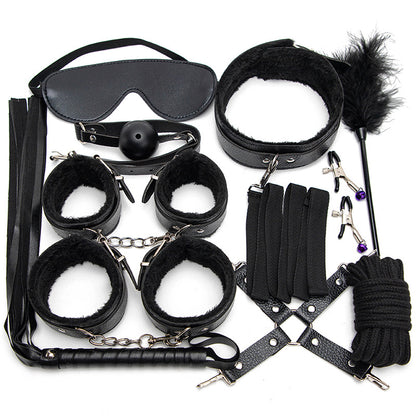 10 Pcs/set Sex Products Erotic Toys for Adults BDSM Sex Bondage Set Handcuffs Nipple Clamps Gag Whip Rope Sex Toys For Couples