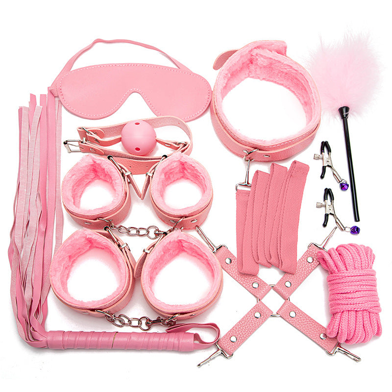 10 Pcs/set Sex Products Erotic Toys for Adults BDSM Sex Bondage Set Handcuffs Nipple Clamps Gag Whip Rope Sex Toys For Couples