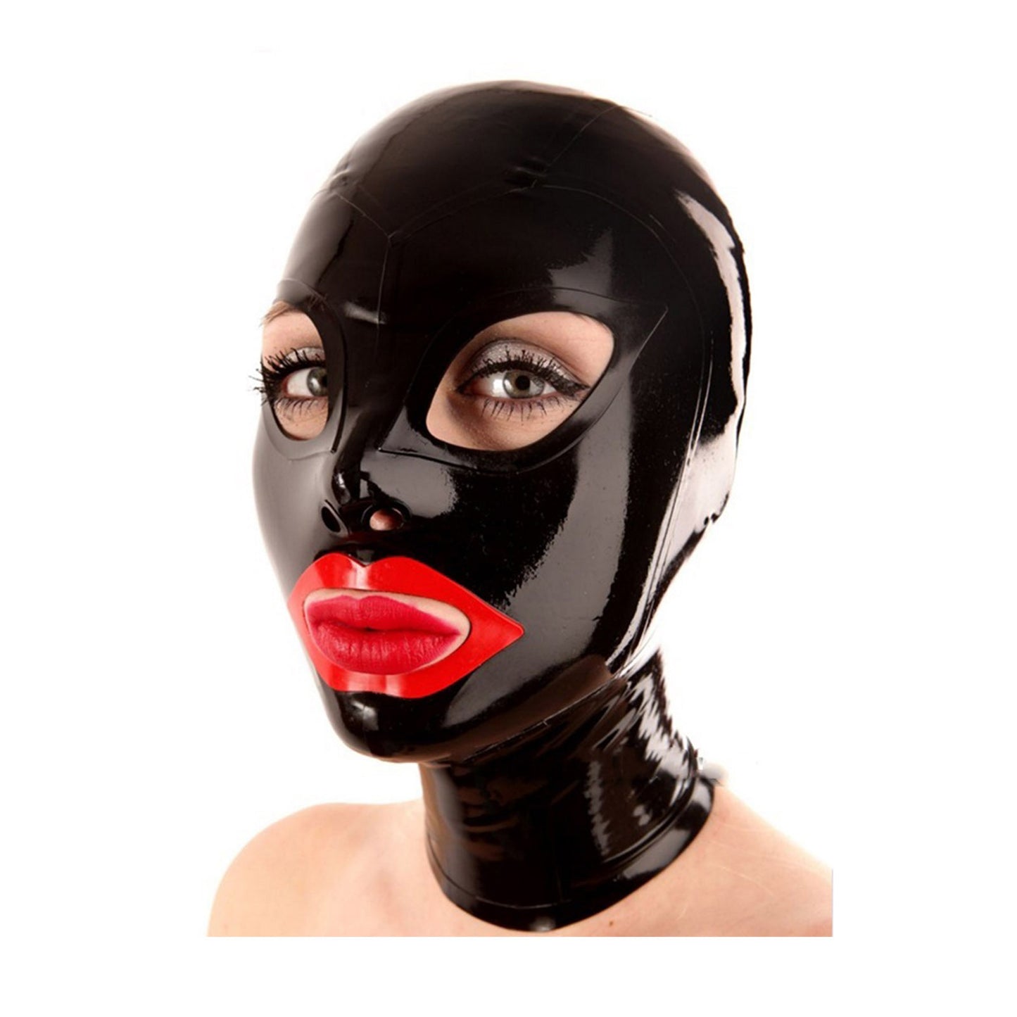 MONNIK Latex Hood Rubber Handmade Mask with Open Eyes and Mouth Red Edge for Party Clubwear Catsuit Cosplay
