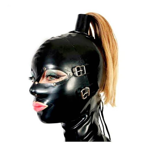 MONNIK Latex Full Hood Unisex Mask with Hair Tube Eyes&Mouth Mask with Rear Zipper Handmade for Party Catsuit Wear