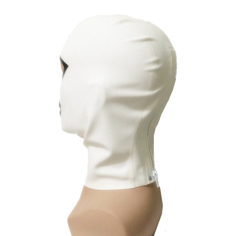 MONNIK Sexy White Latex Mask Rubber Hood Gummi 0.4mm with Rear Zipper Handmade for Party Wear Catsuit