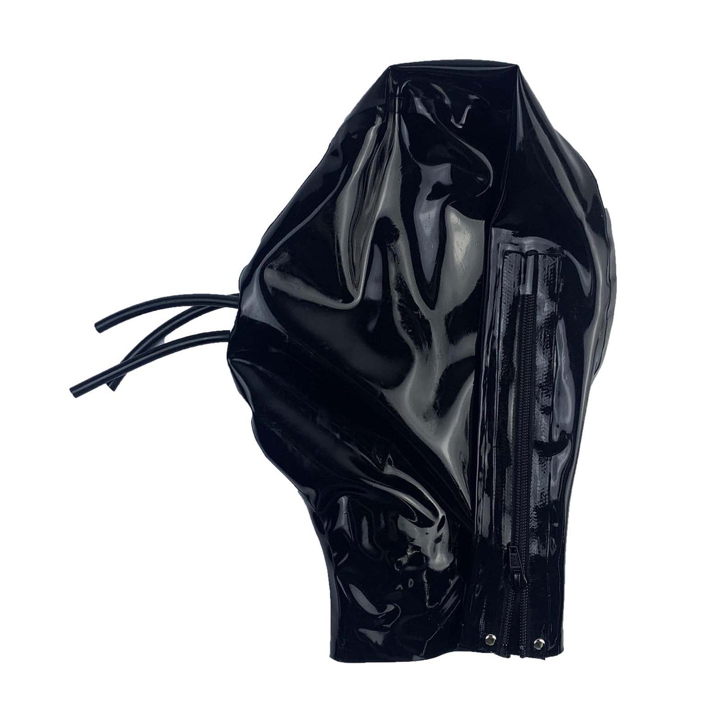 MONNIK Latex Tight Hood with Fixed Hollow Mouth&Nose Tubes Rubber Fetish Mask Clubwear with Rear Zipper Handmade