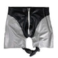 MONNIK Latex Boxer Shorts Black&silver Underwear Front Zipper with Air Bag Panties Sexy Briefs Tight Underpants for Bodysuit