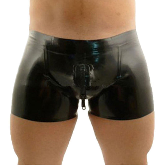 MONNIK Boxershorts Latex Men Boxer Shorts with Crotch Zipper Handmade Rubber Tight Male Panties Underwear Clubwear