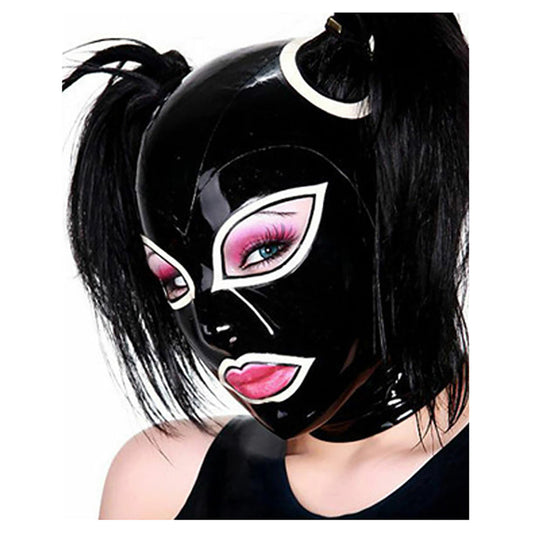 MONNIK Latex Mask Rubber Hood with Hair Holes with Zipper Handmade for Party Catsuit