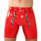 MONNIK Latex Men Boxer Briefs Shorts, Double Zip Front Opening and Rear Zip Desgin for Bodysuit