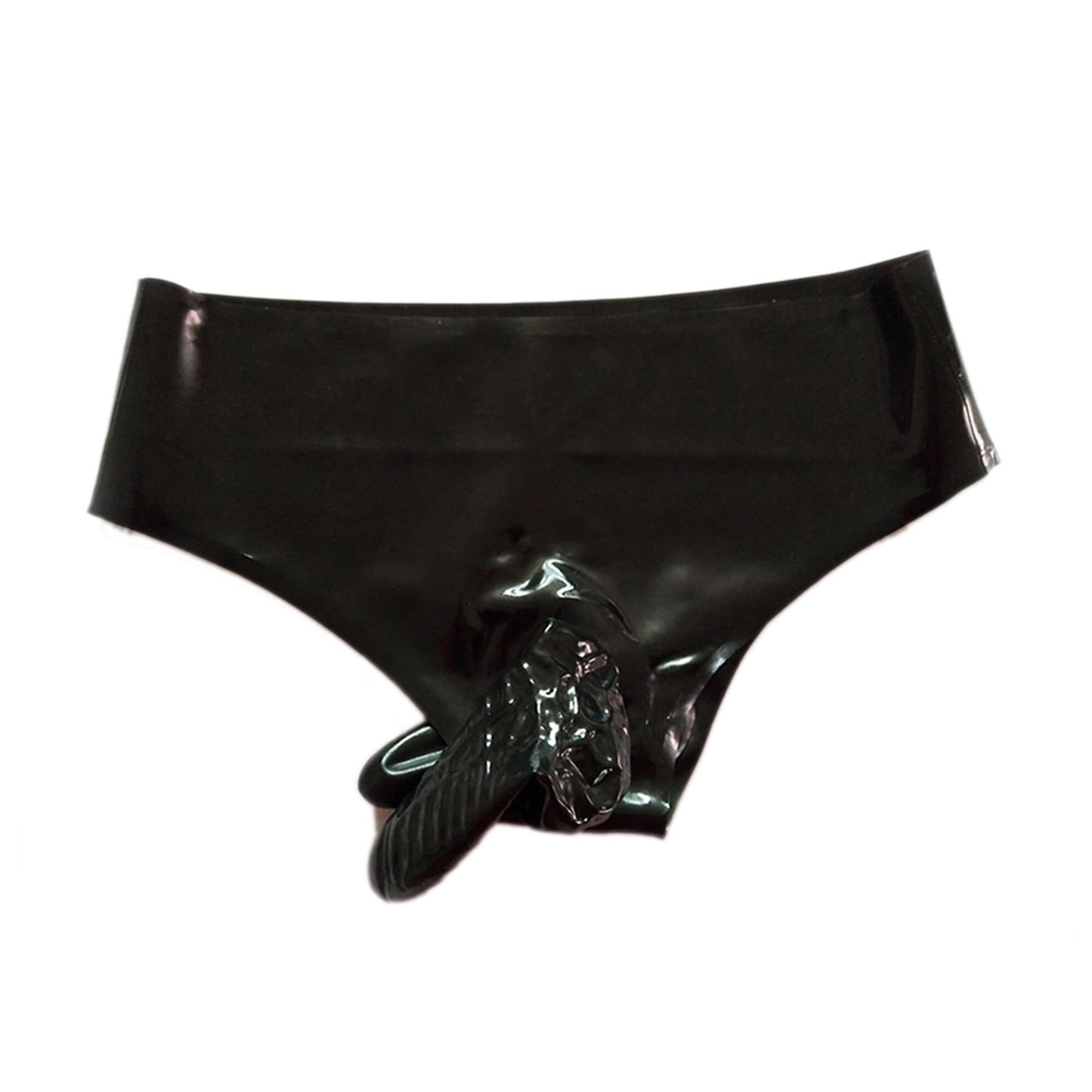 MONNIK Latex Briefs Rubber Sexy Shorts Black Panties with Two Sheath(Condom) Tight for Bodysuit Party Club Underwear