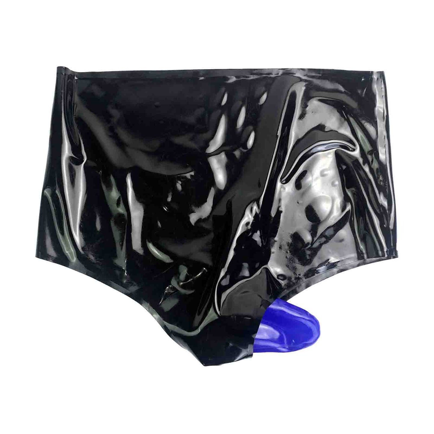 Latex High waiste Underwear with Blue Inflatable labia&Anal Condom Briefs Fetish