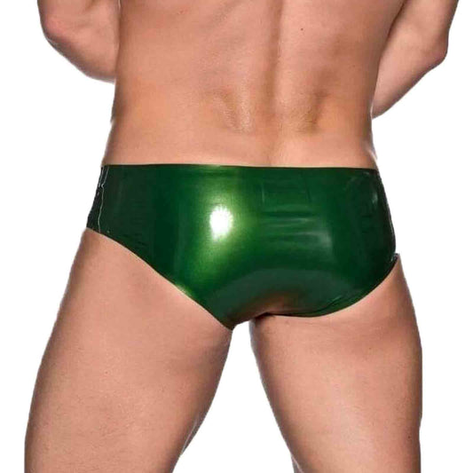 MONNIK Green and Black Trim Latex Briefs Fashion Rubber Men Shorts Tight Thong Underwear for Bodysuit