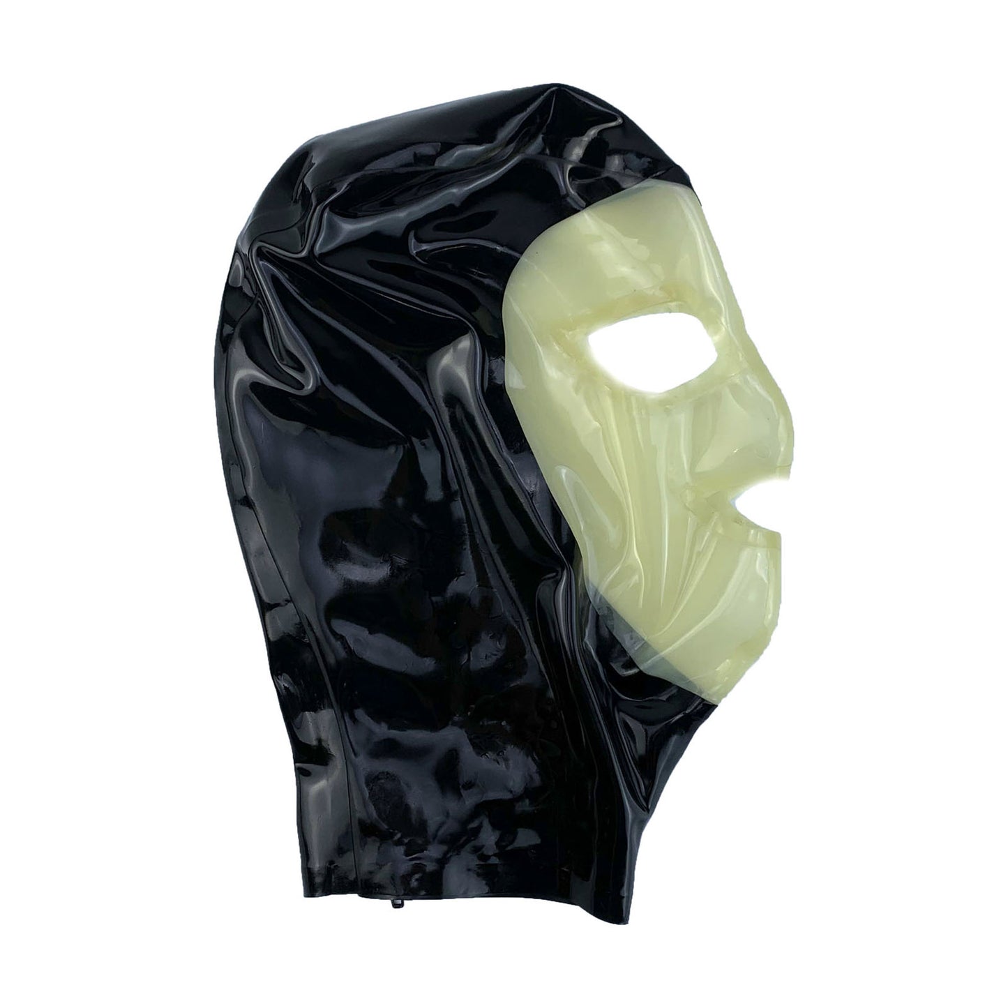 MONNIK Full Cover Latex Hood Funny Mask Open Eyes&Mouth Black&Transparent with Rear Zipper Handmade