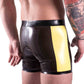 MONNIK Boxer Shorts Latex  Briefs Rubber Panties Tight Underwear Black and Yellow Line Design for Bodysuit Party Cosplay