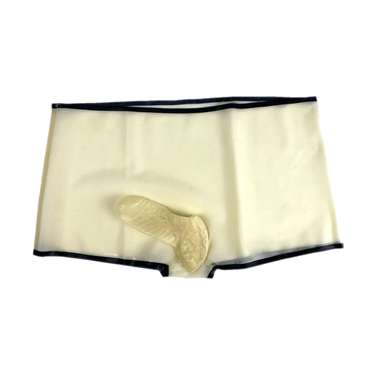 Monnik Sexy Men's Boxers Briefs Latex Transparent Pants Stretch Underwear with Handmade Condom Shorts