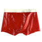 MONNIK Latex Boxer Briefs Underwear Sexy Shorts Panties Red&White Trim Tight Double Zipper Crotch Design for Bodysuit Party