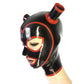 MONNIK Latex Mask Rubber Hood Black and Red Trim with Ponytail Hair Tube and Contrast Trim for Party Catsuit Cosplay