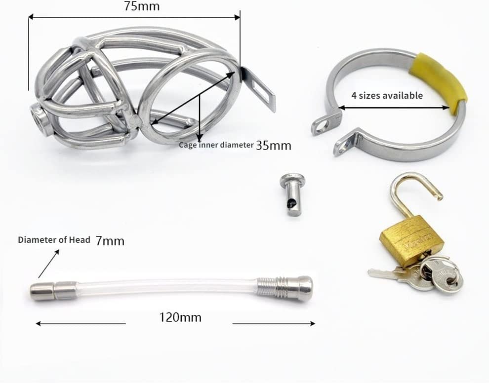 Stainless Steel Chastity Device Male Cage Chastity Device with CatheterMale Metal Beginner Cage with Sunglasses, Prevent Erection Bondage Couple Sex Lock Chastity Pants (Ring 48mm)