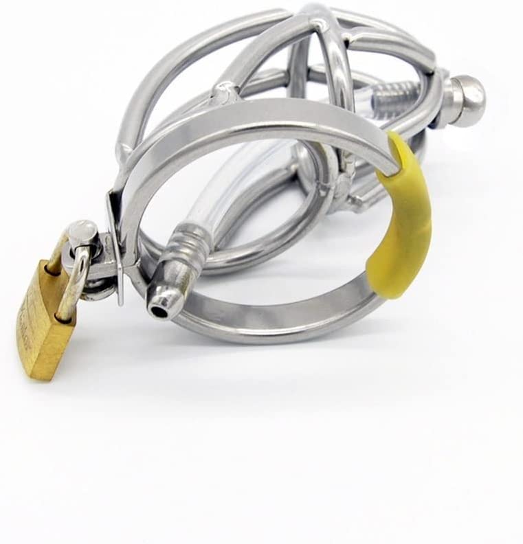 Stainless Steel Chastity Device Male Cage Chastity Device with CatheterMale Metal Beginner Cage with Sunglasses, Prevent Erection Bondage Couple Sex Lock Chastity Pants (Ring 52mm)