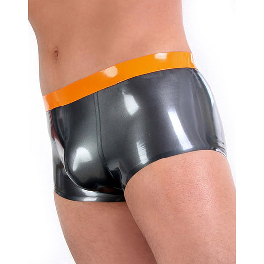 MONNIK Sexy Men Silver and Trim Orange Color Latex Male Boxer Shorts Fashion panties Tight Underwear Briefs Handmade