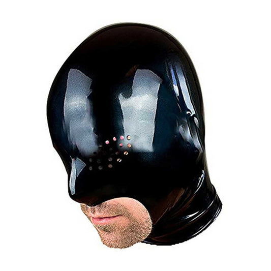 MONNIK Latex Mask Hood Open Mesh Eyes Exposed Mouth and Chin Back Zipper Black for Bodysuit Cosplay Party Costume