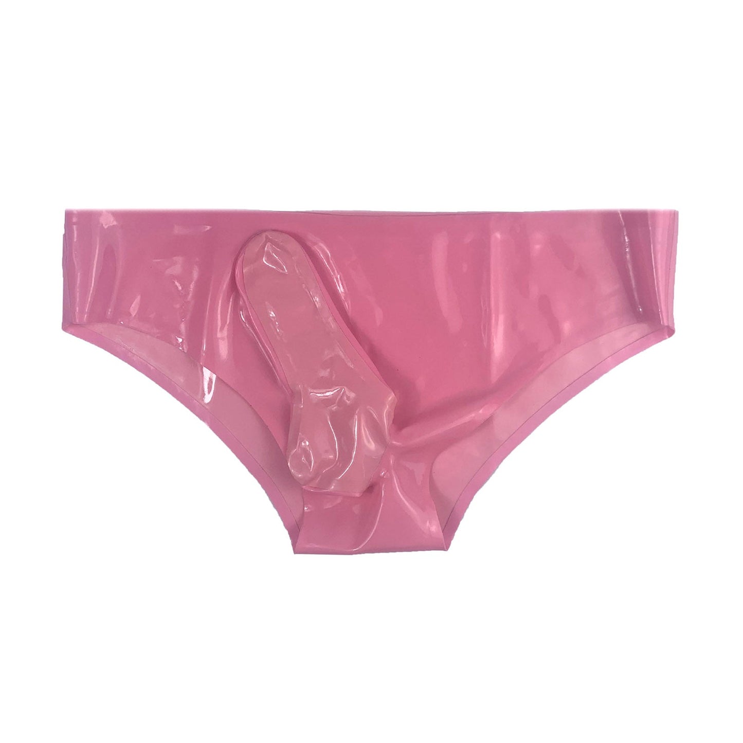 MONNIK Latex Briefs Rubber Men Pink Tight Shorts with Straight 16cm Sheath(Condom)  Underwear for Fetish Party Bodysuit Club