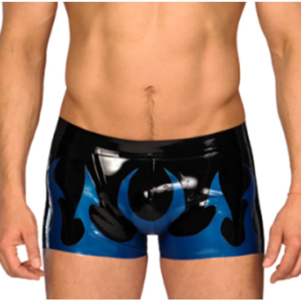 MONNIK Latex Briefs Shorts Black and Blaze Blue Rubber Underwear Panties Handmade Boxer Shorts for Party Bodysuit