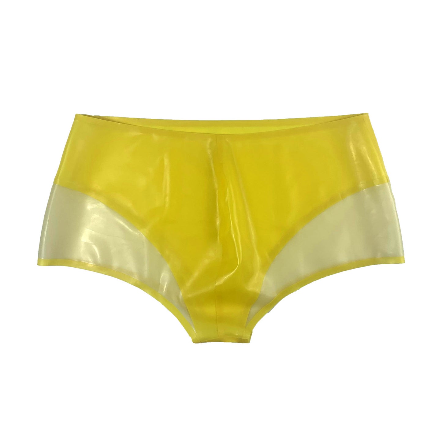 MONNIK Latex Boxer shorts Rubber Panties Bulge Pouch Boxer Briefs Underwear Yellow&translucent Underwear for Bodysuit Party